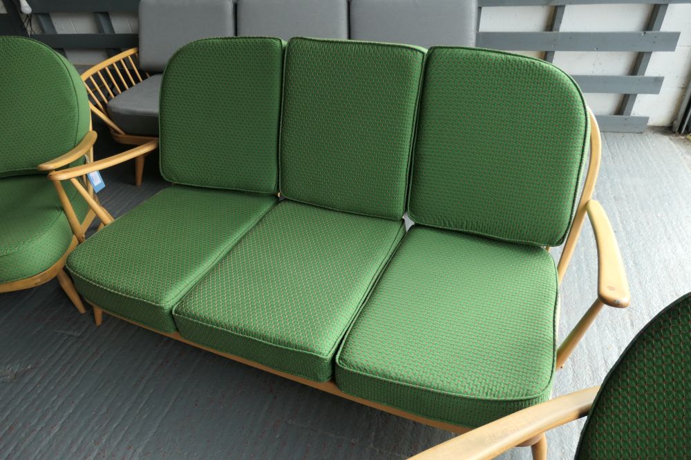 Ercol 203 3 seater with 6 cushions in our own Nouveau Verona Green