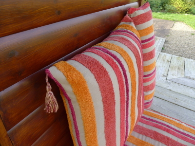 Kassita 27 x 27 inch Floor Cushion in Shades of Red/Pink/Beige