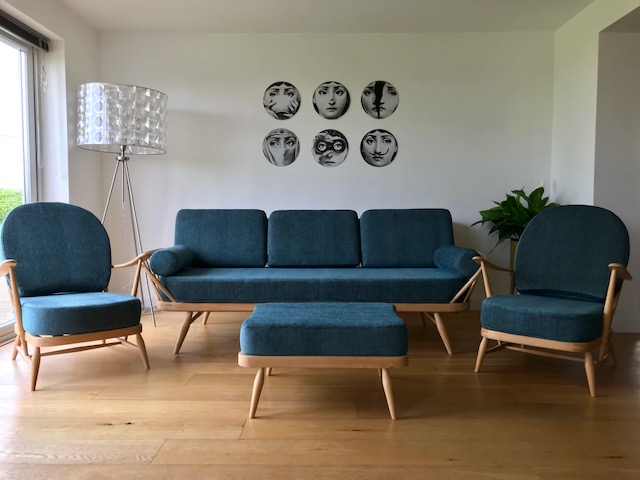 Ercol 355 Studio Glyndebourne Teal Mattress and Back cushions with bolsters