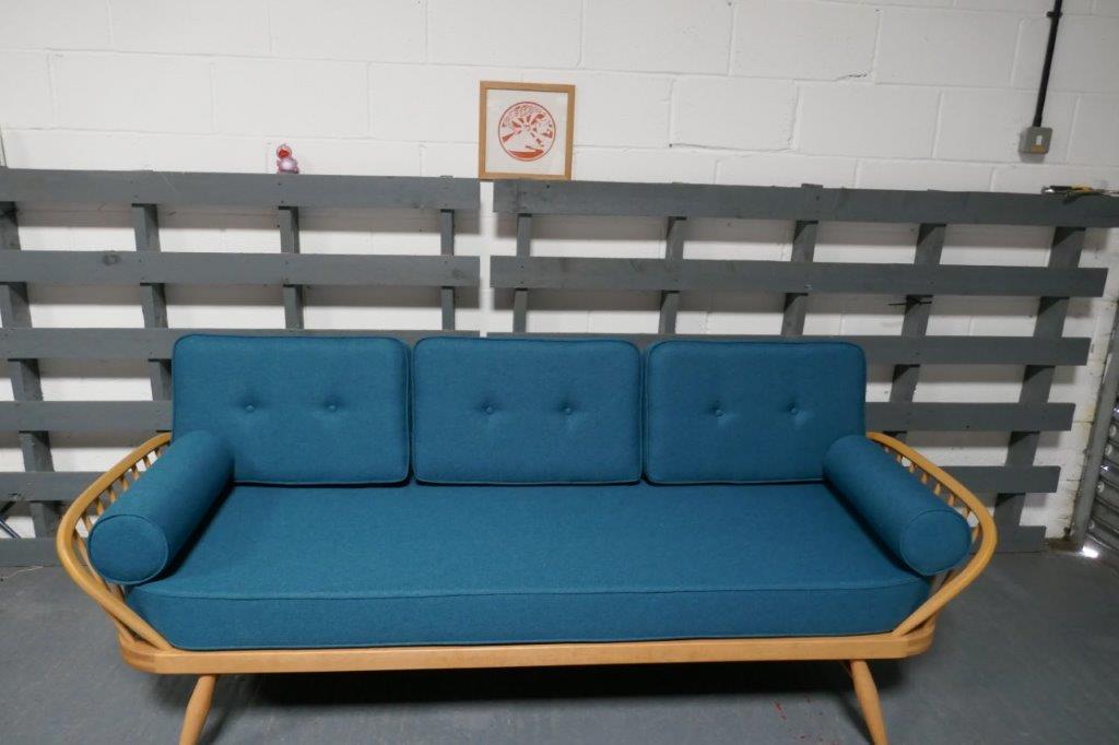 Ercol 355 Studio Couch Venus Petrol Mattress & Backs Cushions and Covers & Bolsters with Piping & Buttoning