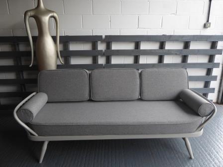 Ercol 355 Studio Couch Light Grey Stitch Complete set of Cushions and Covers with bolsters with plain piping