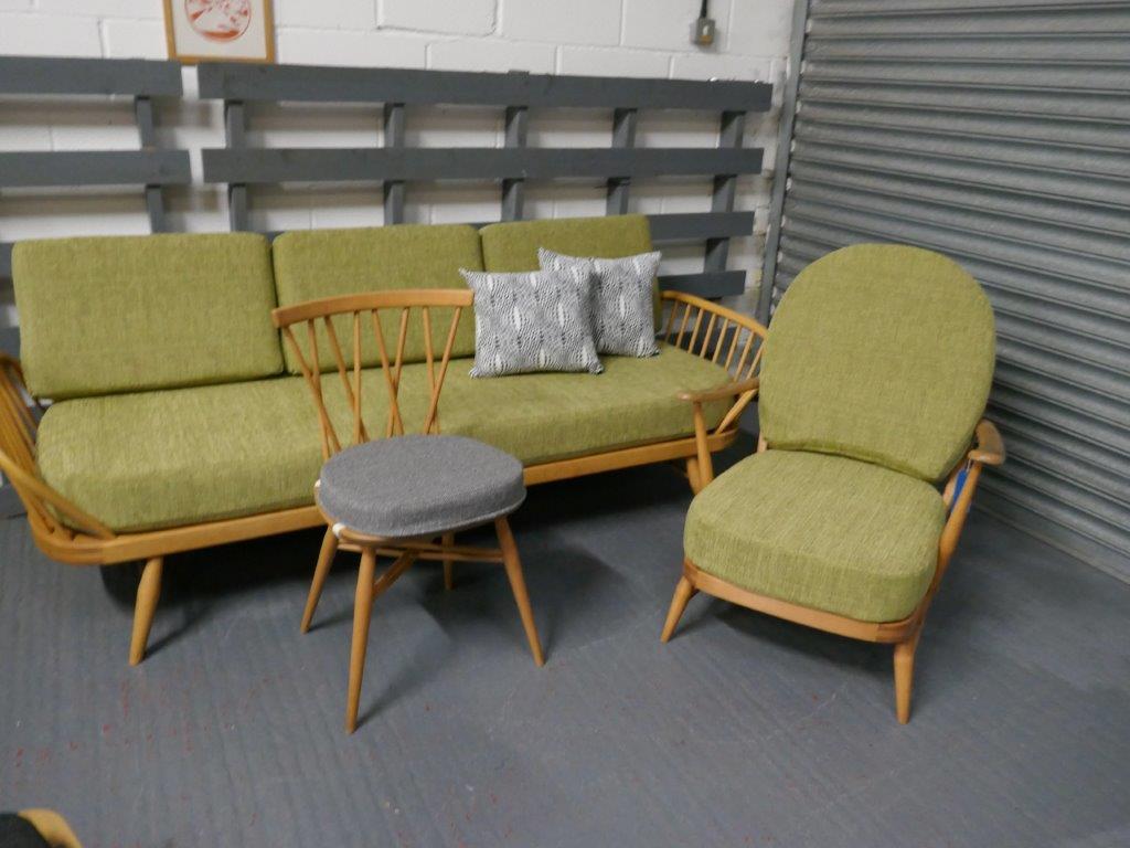 Ercol 355 Studio Couch Green Genie Tweed Complete set of Cushions and Covers