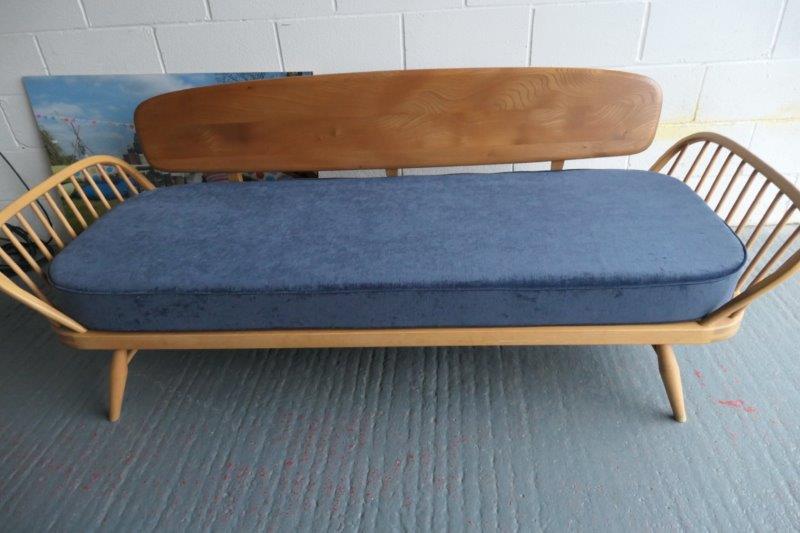 Ercol 355 Studio Couch Ross Fabrics Pimlico Denim Mattress only with piping