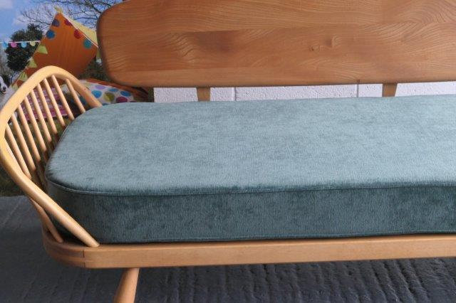 Ercol 355 Studio Couch Mattress Only in Ross Fabrics Pimlico Ocean with piping