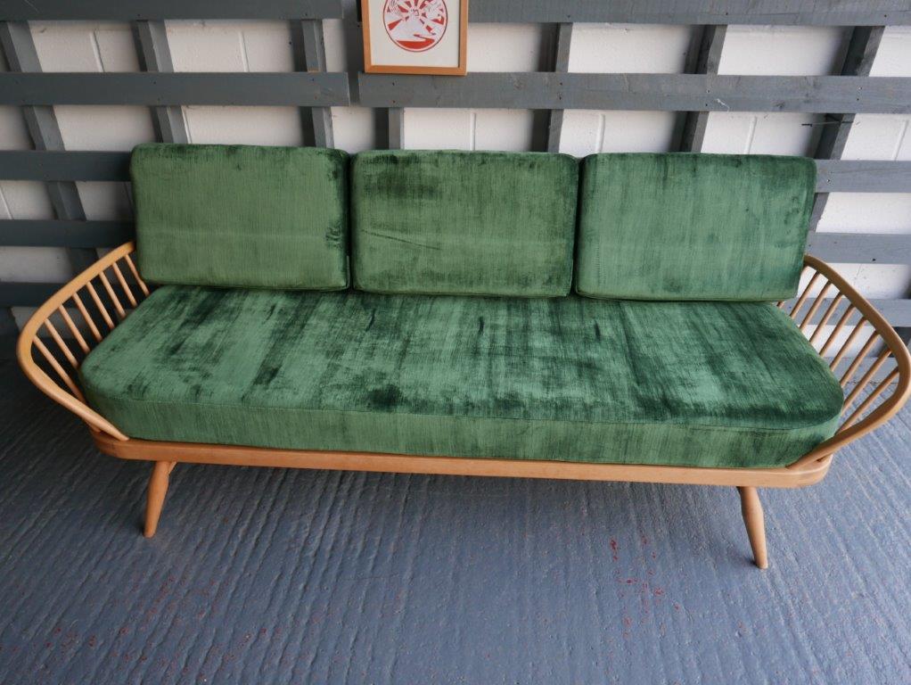 Ercol 355 Studio Couch Dark Green, Crushed Velvet Sofa Covers Uk