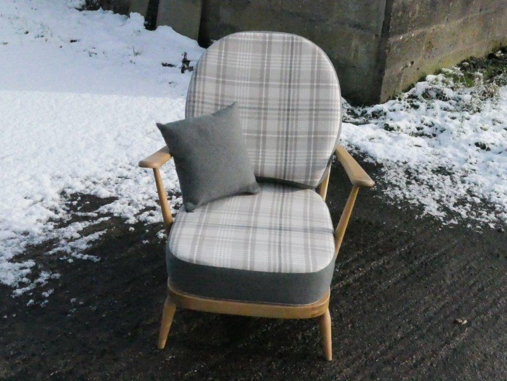 Ercol 203 Seat and Back Cushion in Natural Check with Mid Grey Panel