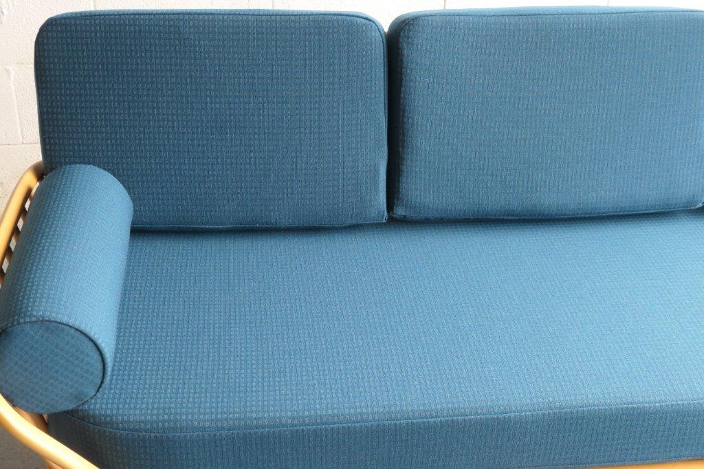 Ercol 355 Studio Couch 100% wool Teal/Siver Complete set of Cushions + pair of bolsters