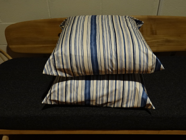 Pair of Floor Cushions 26 x 26 inches  Blue with Broad Style Stripe