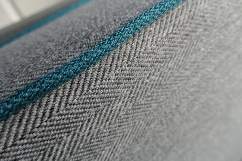 Our fantastic Mid Grey Herringbone with Teal piping