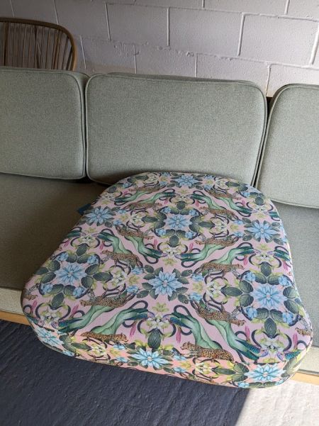 Ercol 766 cushion with jungle & leopard off to Cheltenham 