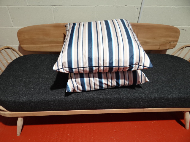 Pair of Large Floor Cushions 26 x 26 inches  Blue 4 Bold Stripes
