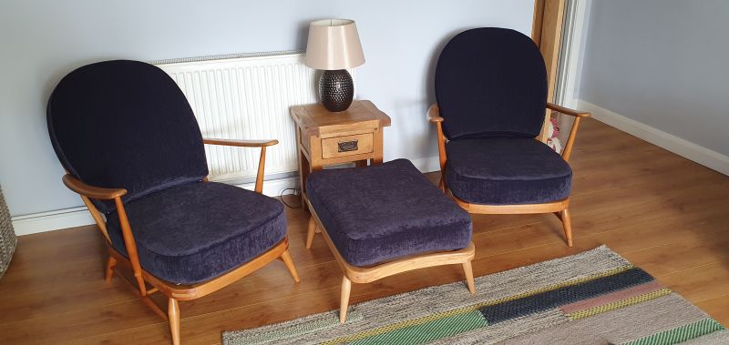 Ercol 203 Seat & Back cushions in Ross Fabric Pimlico Crush Navy 