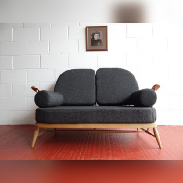 Ercol 203 2 Seater Settee Seat and Back Cushions in Charcoal Grey Stitch - Image 2