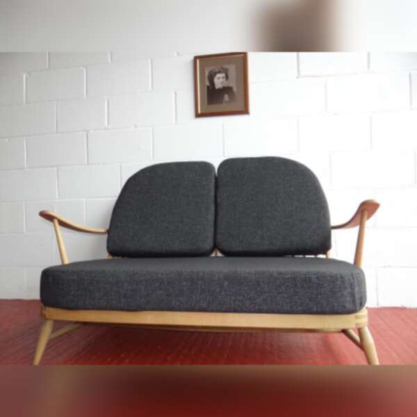 Ercol 203 2 Seater Settee Seat and Back Cushions in Charcoal Grey Stitch - Image 9