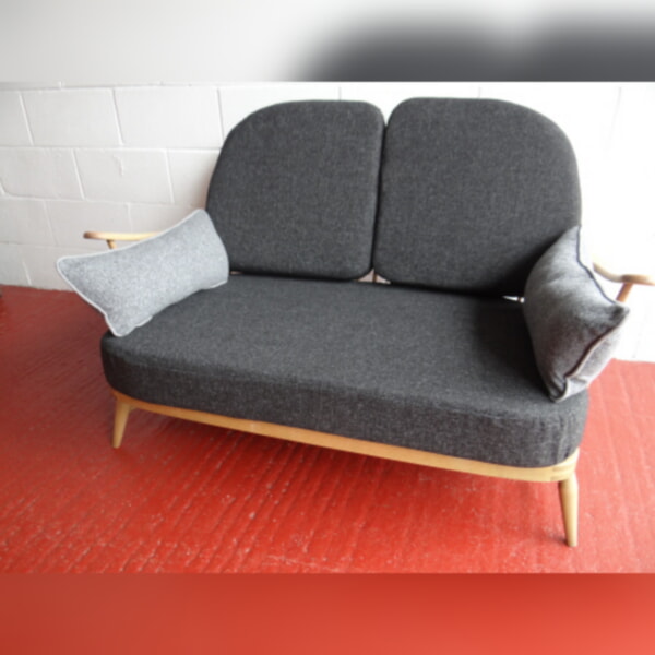 Ercol 203 2 Seater Settee Seat and Back Cushions in Charcoal Grey Stitch - Image 4