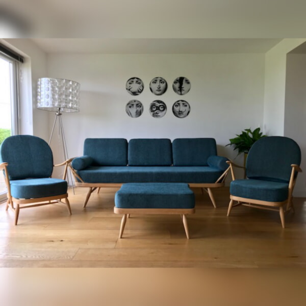 Ercol 355 Studio Glyndebourne Teal Mattress and Back cushions with bolsters