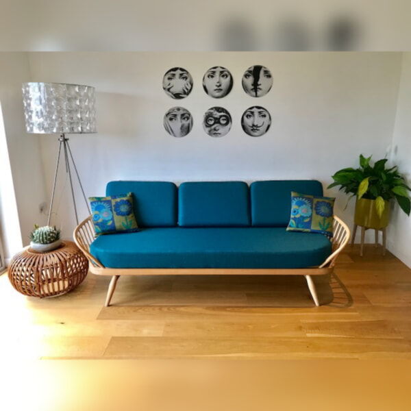 Ercol 355 Studio Couch Venus Petrol Mattress & Backs Cushions and Covers