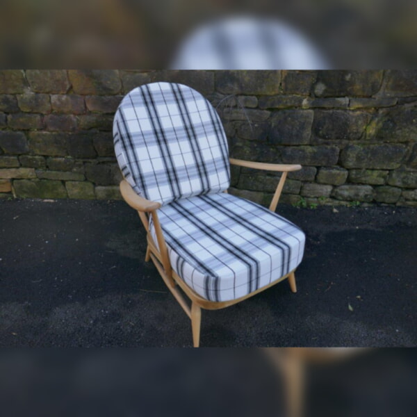 Ercol 203 Seat and Back Cushions Black & White Rebel Tartan