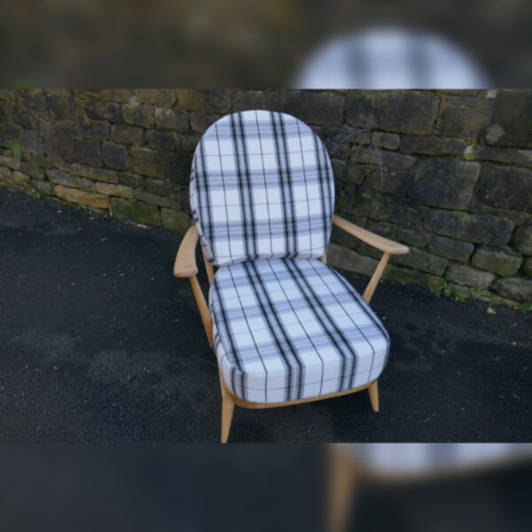 Ercol 203 Seat and Back Cushions Black & White Rebel Tartan - Image 2