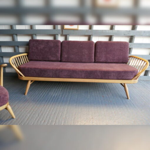 Ercol 355 Studio Couch Purple Chenille Complete set of Cushions and Covers - Image 2