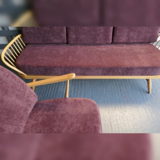 Ercol 355 Studio Couch Purple Chenille Complete set of Cushions and Covers - Image 7