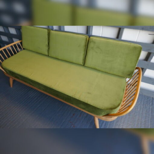 Ercol 355 Studio Couch Bay Leaf Green Velvet Complete set of Cushions and Covers - Image 8
