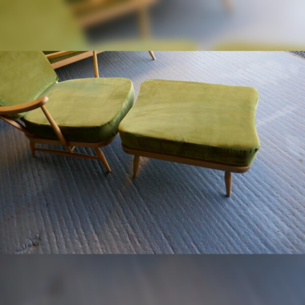 Ercol 341 footstool Cushion in Bay Leaf Green Velvet - Image 3
