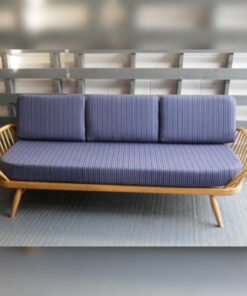 Ercol 355 Studio Couch Blue Grey bold stripes 92% wool