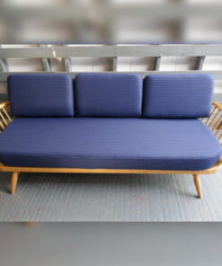 Ercol 355 Studio Couch Blue Grey pin stripes 92% wool