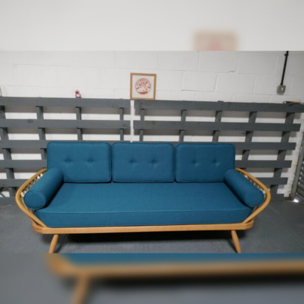 Ercol 355 Studio Couch Venus Petrol Mattress & Backs Cushions and Covers & Bolsters with Piping & Buttoning