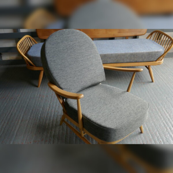 Ercol 203 Seat and Back Cushion in Oakenshaw Steel Grey Herringbone