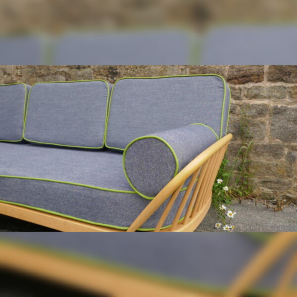 Ercol 355 Studio Couch Anderton Grey with Lime piping Complete set of Cushions and Covers with bolsters