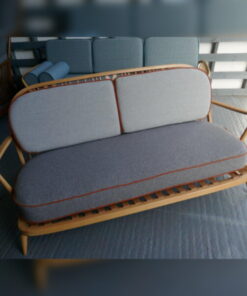 Ercol 334 3 Seater Seat & Back Cushions Eccleshill Grey Mattress + Light grey Backs Grey with piping