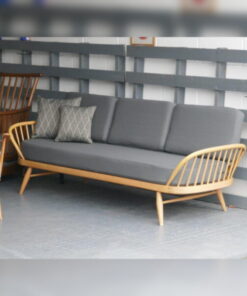 Ercol 355 Studio Couch 92% wool Steel City Grey Complete set of Cushions