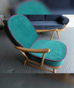 Ercol 203 Seat and Back Cushion in Ross Fabrics Aquavelvet Teal with Notting Hill Salsa contast piping