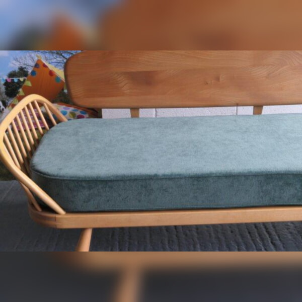 Ercol 355 Studio Couch Mattress Only in Ross Fabrics Pimlico Ocean with piping