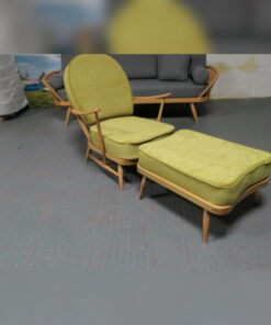 Ercol 203 Chair Seat, Back & 341 footstool cushion in Pimlico Crush Zest with piping