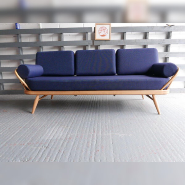 Ercol 355 Studio Couch Blue Navy dotted pattern 92% wool - Image 2