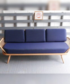 Ercol 355 Studio Couch Blue Navy dotted pattern 92% wool