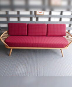 Ercol 355 Studio Couch Subtle Red with 9 square diamond pattern 92% wool