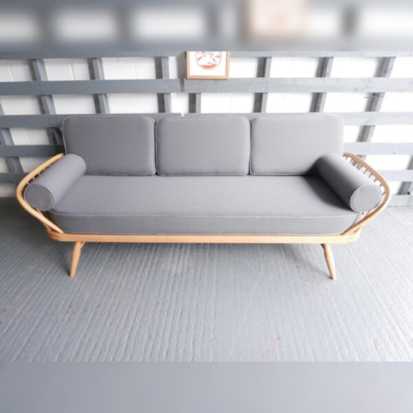 Ercol 355 Studio Couch Grey 92% Wool with piping in light grey - Image 4