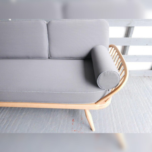 Ercol 355 Studio Couch Grey 92% Wool with piping in light grey - Image 6