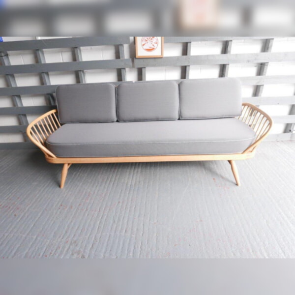 Ercol 355 Studio Couch Grey 92% Wool with piping in light grey - Image 2