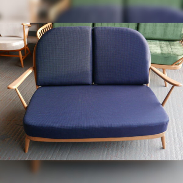 Ercol 203 2 Seater Settee Seat and Back Cushions in Navy Blue with Subdued Dots