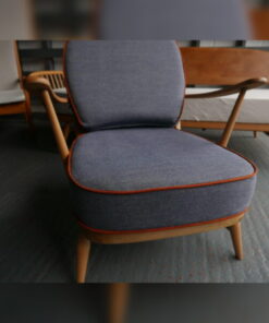 Ercol 203 Seat and Back Cushion in Anderton Grey Complete set of Cushions in Pure Soft Wool  with Rusta Cotta Piping