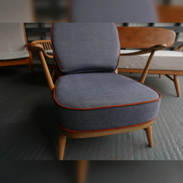 Ercol 203 Seat and Back Cushion in Anderton Grey Complete set of Cushions in Pure Soft Wool with Rusta Cotta Piping