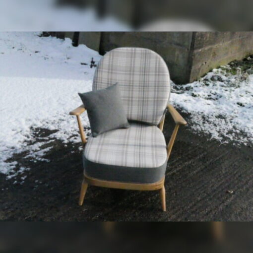 Ercol 203 Seat and Back Cushion in Natural Check with Mid Grey Panel