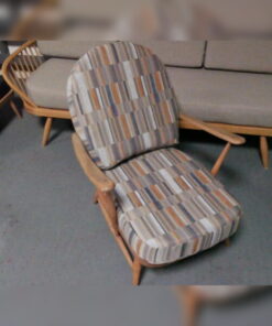 Ercol 203 Seat and Back Cushion in  Beige/Blue Rectangle Maze Weave