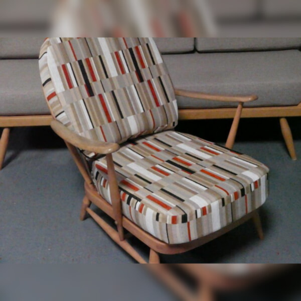 Ercol 203 Seat and Back Cushion in Beige/Copper/Black Rectangle Maze Weave
