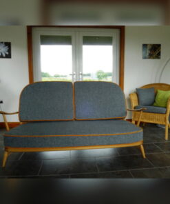 Ercol 203 3 Seater Mattress and Back Cushions in Mid Grey with Jaffa Orange Piping